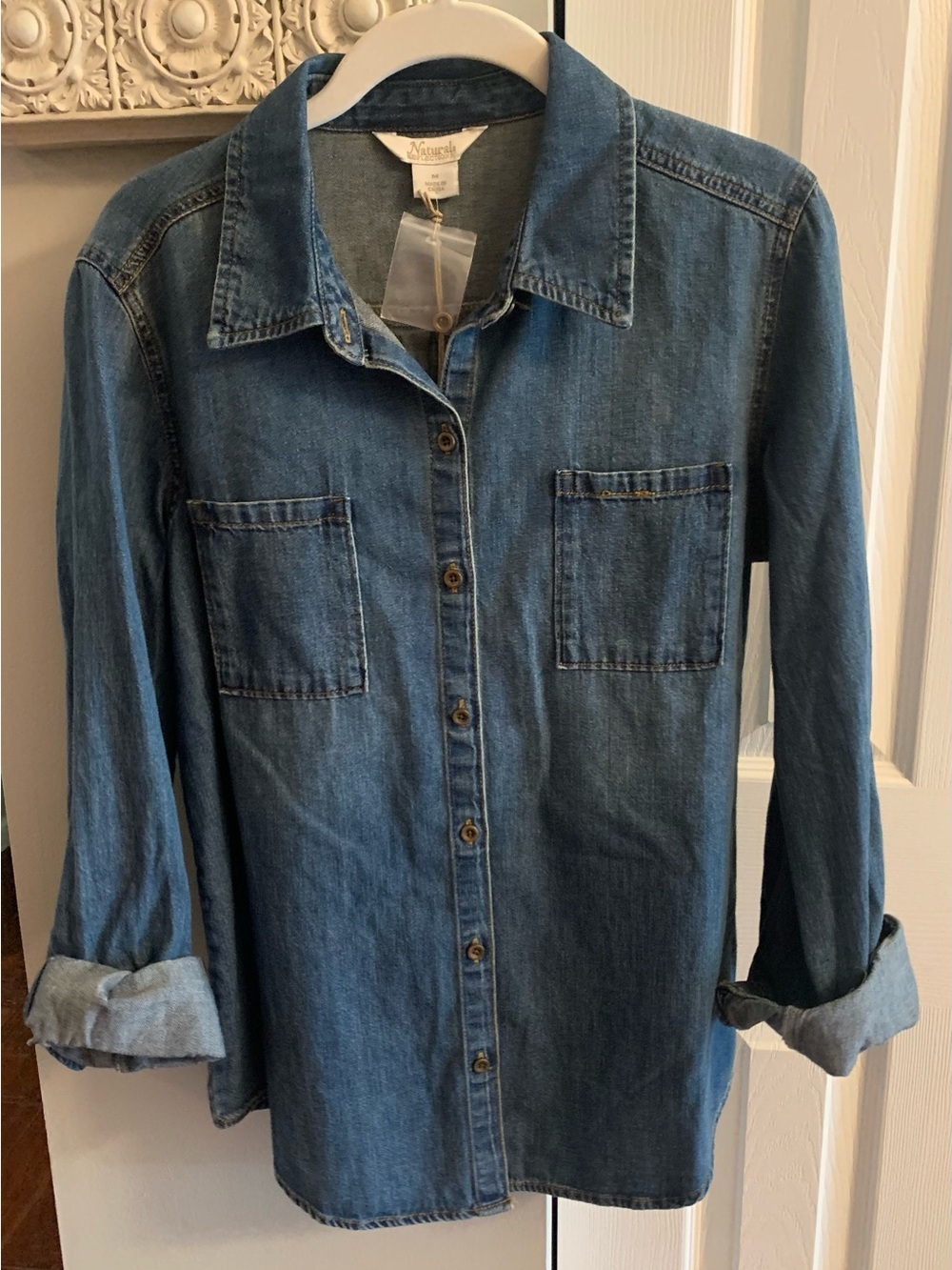 Natural Reflections Blue Denim Shirt with Brass Button NWT - M